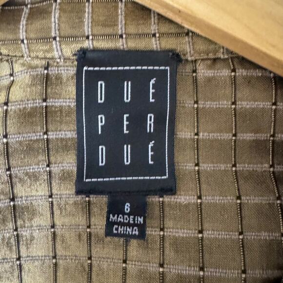 VTG Dué Per Dué Silk Blend Wrap Top | Metallic Gold Grid Check Blouse (Size 6) - Picture 2 of 8